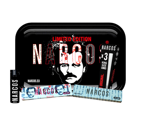 Narcos Medium Black Rolling Tray Set