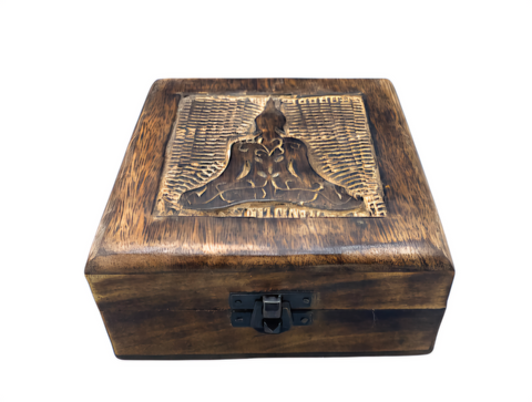 Square Wooden Box - Buddha (13x13x6cm)