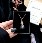 Protection Black Obsidian Crystal Chip Potion Bottle Necklace