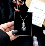 Protection Black Obsidian Crystal Chip Potion Bottle Necklace