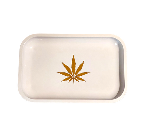 White Metal Rolling Tray - Gold Leaf (29cm x 19cm)