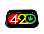 4:20 Leaf Design Metal Rolling Tray - Medium